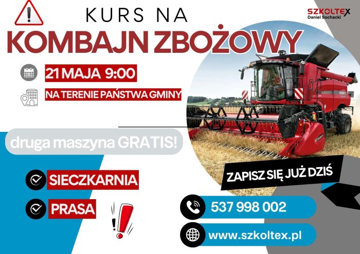 Miniaturka artykułu Kurs z zakresu obsługi maszyn żniwnych 21 maja 2025.