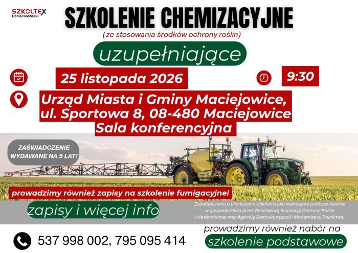 Miniaturka artykułu SZKOLENIE CHEMIZACYJNE UZUPEŁNIAJĄCE